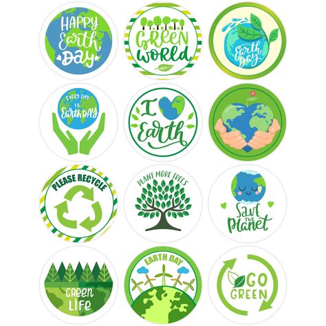 PRICES MAY VARY. Earth Day Stickers: You will get 360 PCS Earth Day stickers for kids in 30 sheets, 12 different designs that full of Earth Day theme, the quantity will meet your various demands. Lovely Design: These round happy Earth Day stickers designed with green elements and phrase, like “Happy Earth Day”, “Green World”, “Please Recycle”, “Save the Planet”, “Go Green”, etc... Look very lovely, kids will love them. Premium Quality: Earth Day stickers are made of high quality paper and printe Love The Earth Art, Earth Day Stickers, Earth Stickers, Promotional Ideas, Science Stickers, Day Stickers, Save The Earth, School Craft, Stickers For Kids