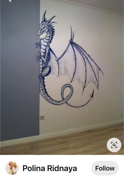 Dragon Room Ideas, Dragon Wall Mural, Dragon Bedroom, Underwater Room, Painting Dragon, Dragon Nursery, Simpsons Drawings, Interior Murals, Dragon Silhouette