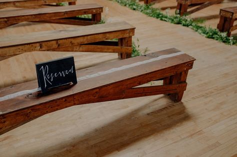 Wedding ceremony benches with reserved sign | Bridalbliss.com | Portland Wedding | Oregon Event Planning and Design |  Robert J. Hill Photography Reserved Wedding Signs For Bench, Wedding Benches Seating, Wedding Bench Decor, Wedding Ceremony Benches, Wedding Bench Seating, Rehearsal Decorations, Wedding Rehearsal Decorations, Ceremony Benches, Reserved Seating Wedding