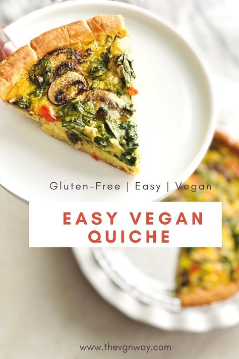 Plant Based Quiche, Vegan Gluten Free Brunch, Egg Free Quiche, Vegan Quiche Recipes, Easy Vegan Quiche, Vegan Gluten Free Quiche, Quiche With Just Egg, Just Egg Quiche, Vegan Tofu Quiche Recipes