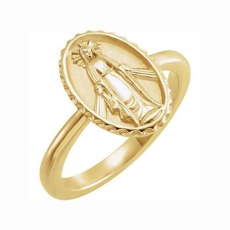 Michigan Jewelry, Miraculous Medal, White Gold Band, Ring Fit, Engraved Items, Jewelry Companies, White Ring, Gold Style, Virgin Mary