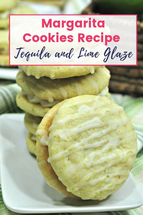 Margarita Cookies Recipe with Tequila Glaze for Cinco De Mayo!  Are you ready to celebrate Cinco De Mayo? I sure am! You will find me on the beach with a margarita in one hand and one of these Margarita Cookies in the other hand! These cookies are a delicious way to add some sweetness to your Cinco De Mayo festivities with the perfect amount of lime zest and tequila glaze. Lime Glaze Cookies Recipe. Cookies With Alcohol In Them, Alcoholic Cookies, Tequila Cookies, Alcohol Cookies, Boozy Snacks, Boozy Cookies, Margarita Cookies, Cocktail Cookies, Infused Cookies