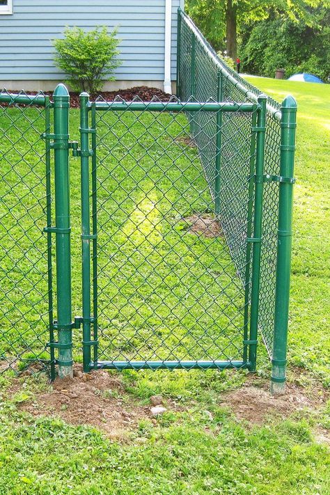 chain link fence gate Chain Link Fence Gate Ideas, Wire Fence Gate, Black Chain Link Fence, Chain Link Fence Gate, Double Gates, Fencing Ideas, Double Gate, Security Fence, Pool Fence