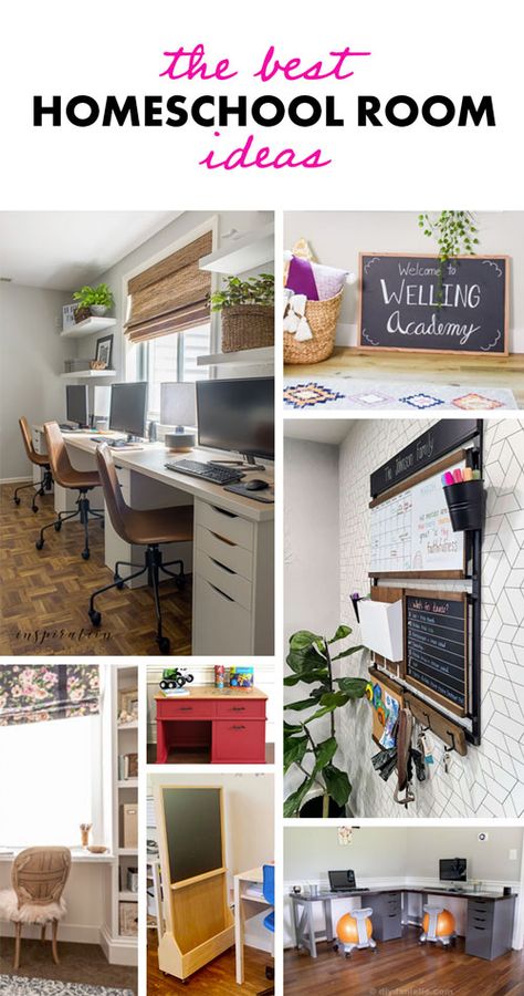 17 Homeschool Room Ideas for Organization, Furniture, and Decor | Bloom in the Black Modern Homeschool Space, Homeschooling Room Ideas, Cozy Homeschool Room, School Room Ideas, Small Space Homeschool Room, Homeschool Wall Decor, Homeschool Room Ideas, Clipboard Wall, Basement Home Office