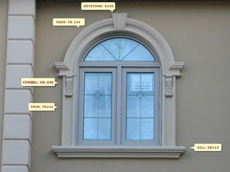 Keystone Architecture, Window Outside Design, Exterior Window Design, Exterior Window Molding, Window Structure, Exterior Windows, House Window Design, Cornice Design, Exterior Window