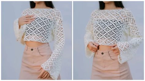 Crochet Lace Summer Clothes - Crochet Kingdom Crochet Top Designs, Lace Sweater Crochet, Crochet Kingdom, Crochet Tank Tops, Crochet Lace Blouse, Floral Jumper, Shrug Pattern, Chevron Stitch, Clothes Crochet