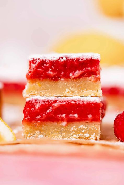 Lemon Raspberry Bars - Flouring Kitchen Raspberry Lemon Bars, Lemon Raspberry Bars, Lemon Raspberry Cheesecake, Lemon Shortbread Cookies, Raspberry Bars, Lemon Bar, Lemon Squares, Buttery Shortbread, Lemon Filling