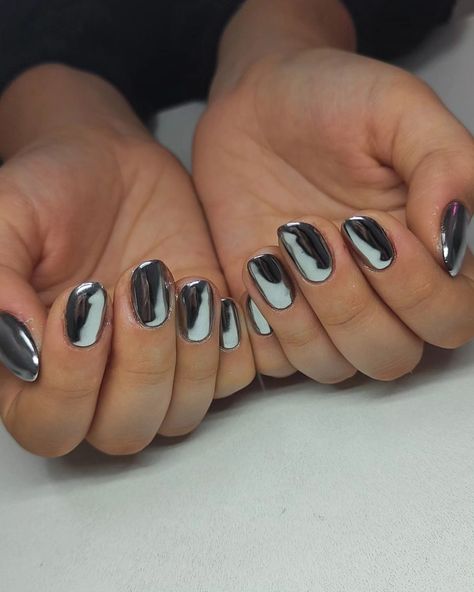 Why is everything chrome? Why Is Everything Chrome, Shellac Nails, Black Chrome, Nails Short, Chrome Nails, May 1, Nail Art, Hand Painted, Nails