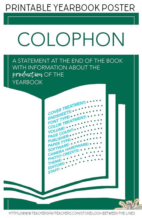 Teach your students about the purpose of the colophon and decorate your yearbook classroom at the same time! #tpt #teacherspayteachers#printable #poster #yearbook #bookyouryear#yearbooknerd #journalism Yearbook Classroom, Visual Art Lessons, Staff Management, Yearbook Covers, Yearbook Ideas, Yearbook Design, Printable Posters, School Yearbook, School English