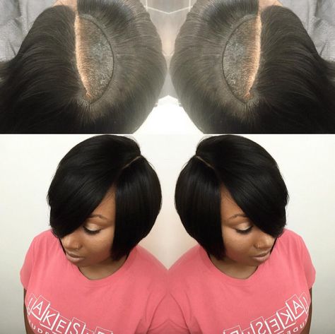 @hairbylatise                                                                                                                                                                                 More Invisible Part Quick Weave, Quick Weave Hairstyles Bobs, Short Curly Weave, Short Quick Weave Hairstyles, Weave Bob Hairstyles, Weave Bob, Short Quick Weave, Quick Weave Styles, Quick Weave Bob