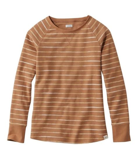 100% unshrinkable and super comfortable, our striped waffle tee is designed to keep its shape and size, wash after wash. Slightly Fitted: Softly shapes the body. Falls at hip. 100% cotton fabric is shrink, fade and pill resistant. Machine wash and dry. Shaped hem with L. L. Bean label at left. Ribbed neckline and cuffs. Raglan sleeves. Imported. Fit: Slightly Fitted | Women's Unshrinkable Mini-Waffle Tee, Long-Sleeve Crewneck Stripe, Cotton Waffle Tee, Rib Top, Honey Brown, Knit Tops, Ribbed Neckline, Fall Shirts, Striped Tee, Ll Bean, L L Bean