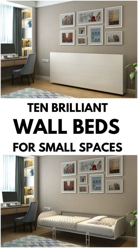 Decent Bed Design, Wall Bed Diy, Fold Down Beds, Sofa Bed For Small Spaces, Hideaway Bed, Horizontal Murphy Bed, Beds For Small Rooms, Bed Design Ideas, Beds For Small Spaces