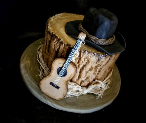 Cowboy Grooms Cake, Country Music Birthday Cake, Music Cake For Men, Western Grooms Cake, Country Music Cake, Cowboy Hat Cake Topper, Cowboy Hat Cake, Music Birthday Cake, Guitar Cakes