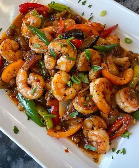 Bobby Flay Recipes 🥪🍖🍕 | SHRIMP AND PEPPER STIR-FRY 🍤🌶️ | Facebook Bobby Flay Shrimp, Bobby Flay Recipes, Shishito Peppers, Recipes Shrimp, Yellow Bell Pepper, Yummy Seafood, Bobby Flay, Yummy Comfort Food, Red Bell Pepper