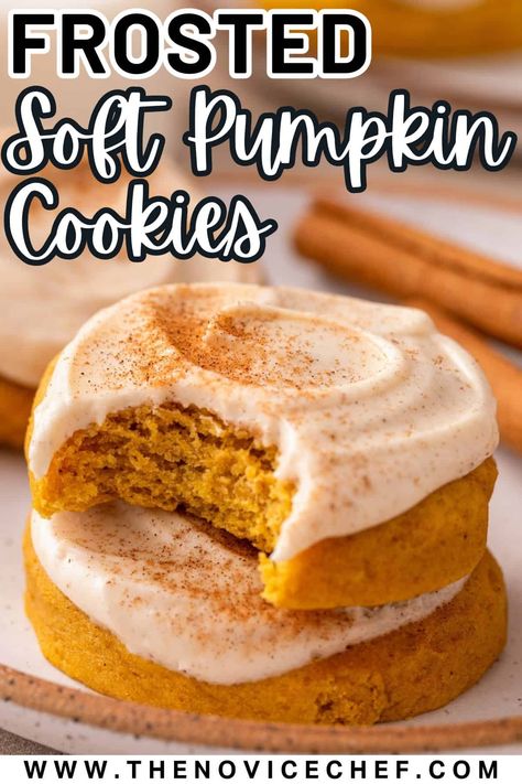 These pumpkin cookies with cream cheese frosting are so irresistibly soft and pillowy, everyone will be begging for more! Loaded with warm Fall spices, these soft pumpkin cookies are topped with a cinnamon cream cheese frosting that pairs perfectly. Bonus: They’re quick and easy to make, with no dough chilling needed! Things To Bake With Pumpkin, Canned Pumpkin And Cream Cheese Recipes, Pumpkin Cookies With Cream Frosting, Pumpkin Cream Cookies, Old Fashioned Pumpkin Cookies, Pumpkin Cookie With Cream Cheese Icing, Icing For Pumpkin Cookies, Apple Cookies With Cream Cheese Frosting, Pumpkin Cream Pie Cookies