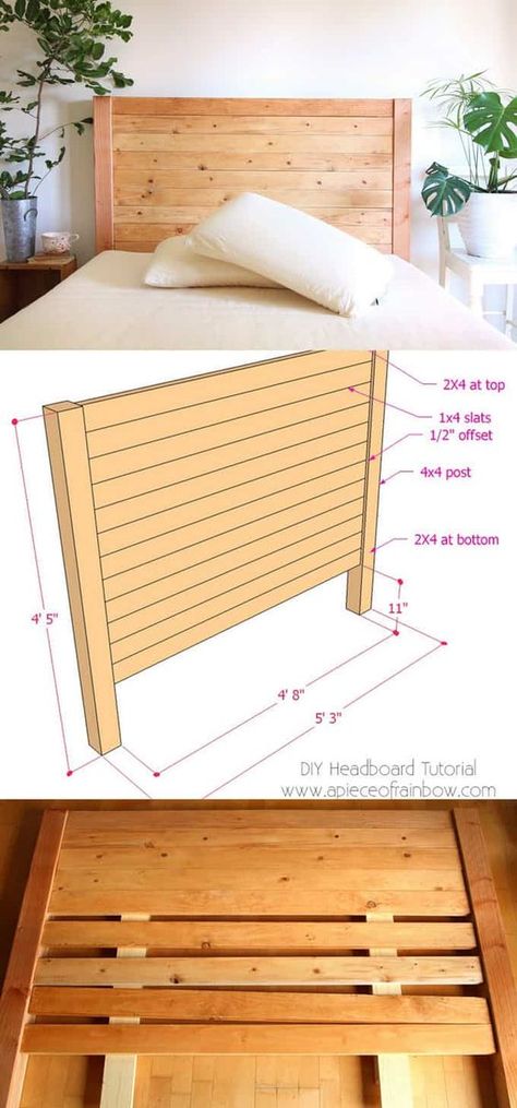 Build a beautiful wood DIY headboard: detailed tutorial & free plans for twin, queen & king size headboard. Lots of tips on woodworking & natural finishes. A Piece of Rainbow Headboard Plans, Headboard Plan, Diy Wood Headboard, King Size Headboard, Diy Headboards, Wooden Headboard, Diy Headboard, Diy Holz, Headboard Designs