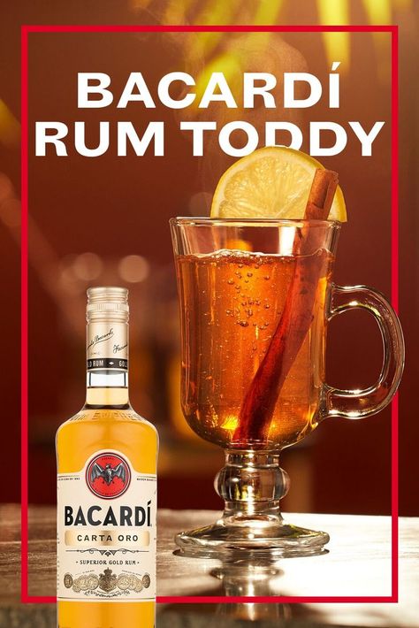 1 1/2 oz Bacardí Gold Rum, 3 oz hot water, 1/4 oz honey, 1 lemon wedge Bacardi Lemon, Gold Rum, Bacardi Rum, Lemon Wedge, Bacardi, Liquor Store, Beer Mug, Hot Water, Vodka Bottle