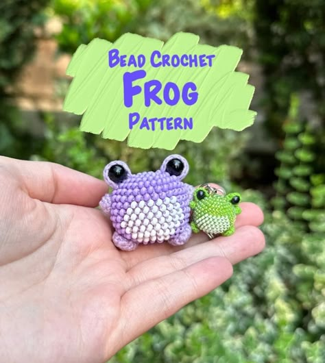 Crochet Beaded Animals, Beaded Crochet Amigurumi, Bead Crochet Amigurumi, Bead Amigurumi, Beaded Frog Tutorial, Beaded Frog Pattern, Crochet Beads Patterns, Frog Bead Pattern, Bead Frog