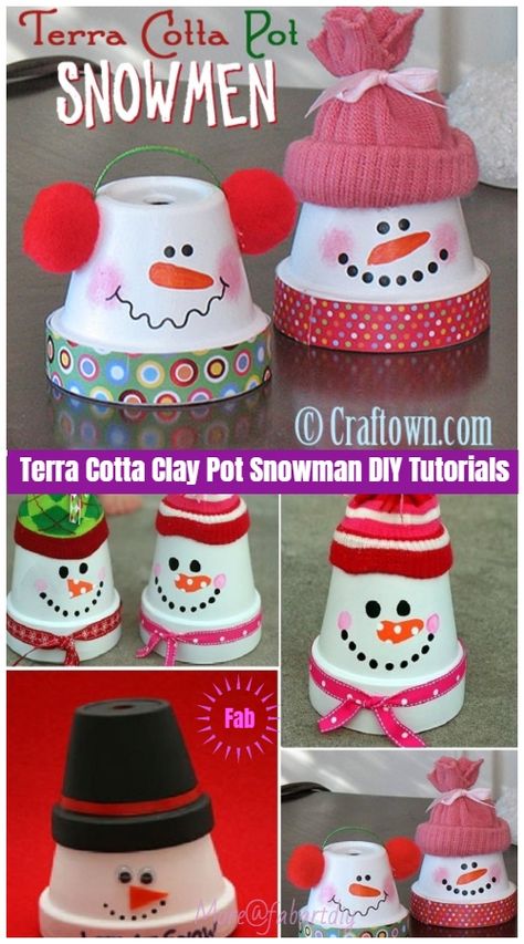 Terracotta Snowman Pots, Snowman Tree Ornaments Diy, Terracotta Pot Crafts Diy, Clay Pots Christmas Crafts, Terracotta Christmas Crafts, Terra Cotta Pot Ornaments, Flower Pot Snowman Crafts, Christmas Crafts For Work Party, Terracotta Pot Snowman