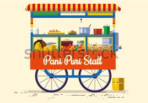 Pani Puri Stall, Food Pani Puri, Stall Illustration, Drink Stirrers Diy, Beauty Brand Ideas, Food Quotes Funny, Cloud Craft, Pani Puri, Cartoon House