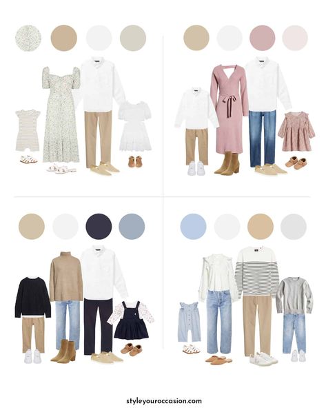 Picture Color Schemes, Spring Photoshoot Outfits, Neutral Family Photos, Casual Family Photos, Photography Outfit Ideas, Spring Family Pictures, Family Photo Outfit Ideas, Family Portrait Outfits, Family Photo Colors