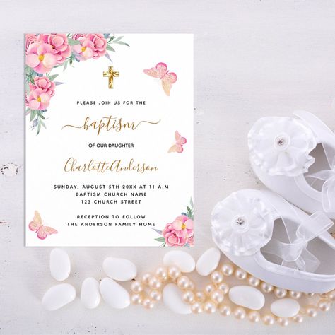 Christening Invitations Girl, Baptism Invitations Girl, Butterfly Invitations, Butterfly Girl, Invitation Flyer, Luxury Invitation, First Birthday Decorations