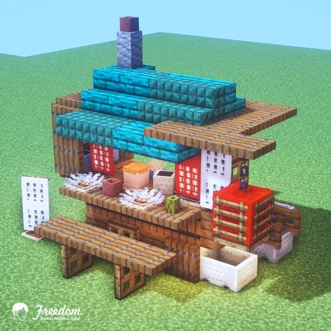 Minecraft Hotel Tutorial, Minecraft Pokemon House, Minecraft Ticket Booth, Mc Decoration, Minecraft Building Ideas Japanese, Mini House Minecraft, Minecraft Projects Ideas, Banner Minecraft Tutorials, Ramen Stall