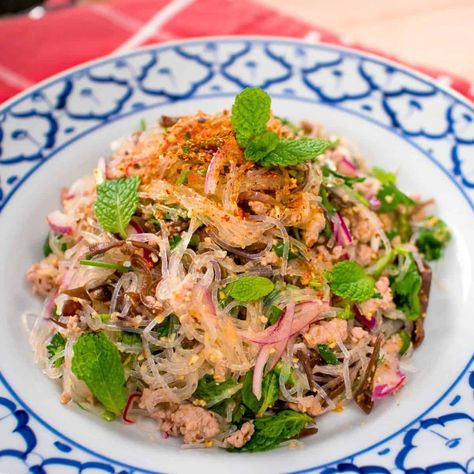 Thai Restaurant Menu, Thai Glass Noodle Salad, Glass Noodle Salad, Thai Salads, Glass Noodles, Asian Noodles, Dried Mushrooms, Noodle Salad, Recipe Video