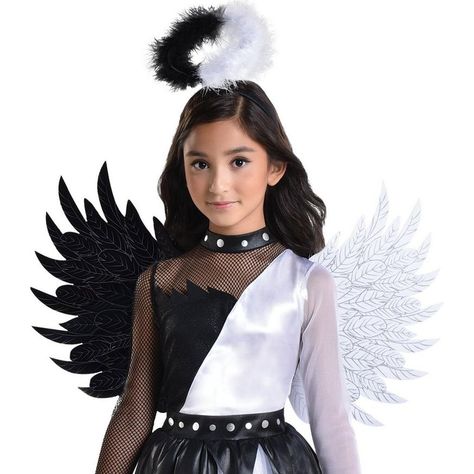 Kids' Twisted Angel Costume Twisted Angel Costume, Black And White Angel Costume, Puppet Halloween Costume, Kids Angel Costume, Dark Halloween Makeup, Girls Angel Costume, Twisted Angel, Angel Costume Diy, Black Angel Costume