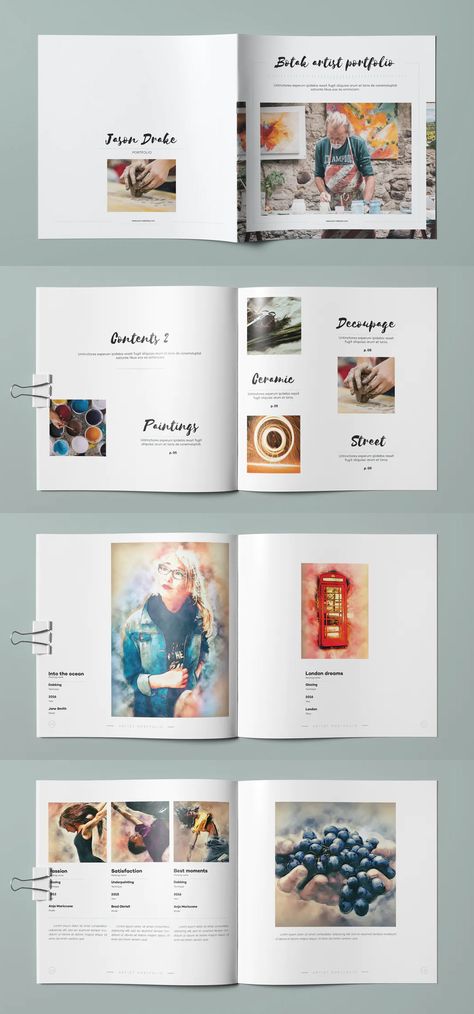 Artist Portfolio Brochure Template InDesign - 26 pages Graphic Artist Portfolio Ideas, Portfolio For Artist, Art Portfolio Template, Photo Book Layout Design Inspiration, Art Portfolio Design Layout, Artist Catalogue Design, Art Portfolio Layout Ideas, Art Gallery Brochure, Artist Portfolio Design