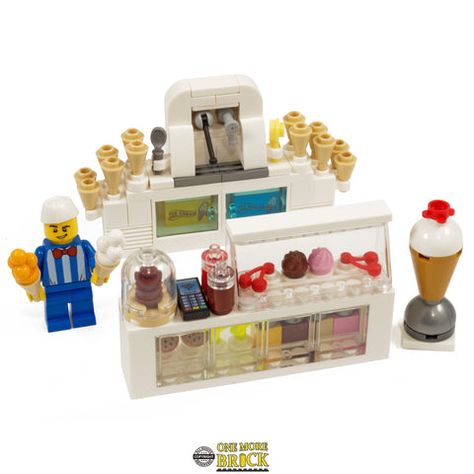 Cafe Lego Set, Lego Kitchen Moc, Ice Cream Seller, Easy Lego Creations, Lego Furniture, Lego Shop, Ice Lollies, Ice Cream Containers, Lego Sculptures