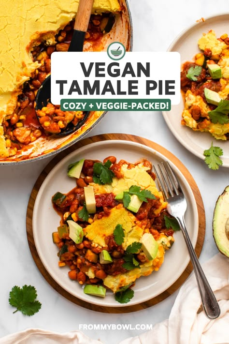 Vegan Tamale Casserole, Vegan Tamale Pie, Vegetarian Tamale Pie, Vegan Bean Chili, Vegetarian Tamales, Vegan Casseroles, Tamale Pie Recipe, Vegan Tamales, Vegan Info