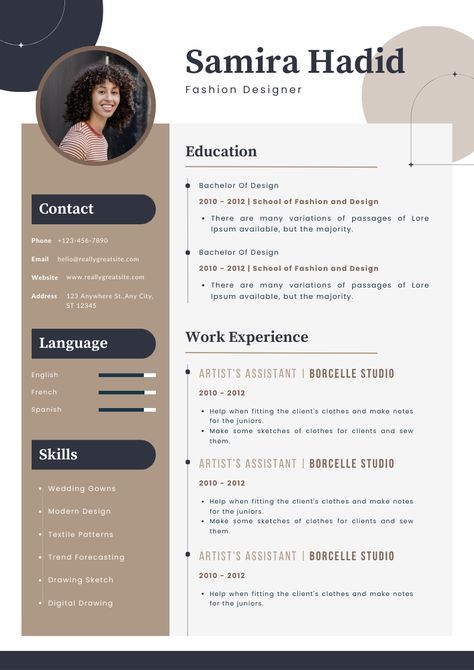 Use this customizable Brown and White Minimalist Fashion Designer Resume Template and find more professional designs from Hardigraph Std Minimalistic Resume, Fashion Designer Resume, Unique Resume Design, Designer Resume Template, Resume Design Inspiration, Spanish Help, Fashion Resume, Designer Resume, Unique Resume