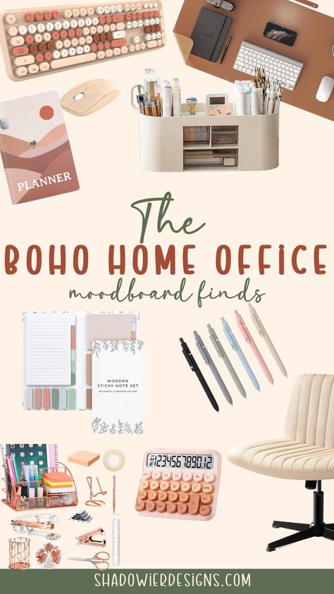 Boho Office Accessories, Cozy Desk Accessories, Boho Office Supplies, Boho Desk Accessories, Boho Office Desk Decor For Work, Boho Office Cubicle, Boho Desk Organization, Decorating Your Office At Work Business, Work At Home Desk Ideas