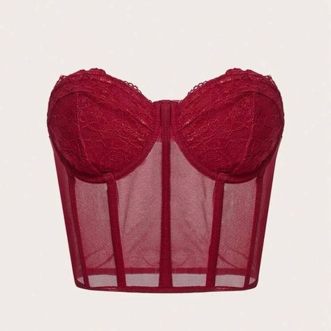 corset vermelho em renda, tamanho pp, nunca usado Red Bandeau Top, Mesh Tube Top, Red Corset Top, Sweet Sixteen Dresses, Belly Shirts, Fashion Feminine, Shein Icon, Red Corset, Lace Bustier