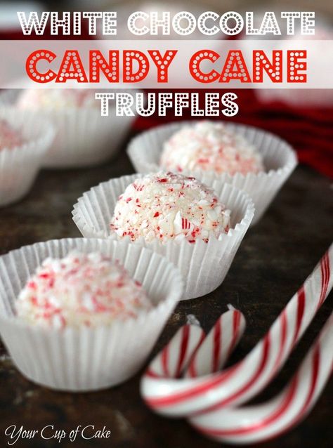 White Chocolate Candy Cane Truffles Candy Cane Truffles, Christmas Truffles, Peppermint Chocolate, White Chocolate Candy, Cookie Plate, Candy Truffles, Truffle Recipe, Homemade Candies, Christmas Cooking