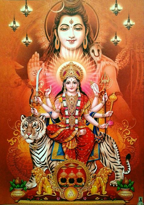 Lord Shiva and Shri Mata Vaishno Devi Shiv Durga Wallpaper, Lord Durga Wallpapers, Ambe Maa Photo, Shiv Durga, Devi Photos, Vaishno Mata, Hindu Cosmos, Navratri Puja, साईं बाबा