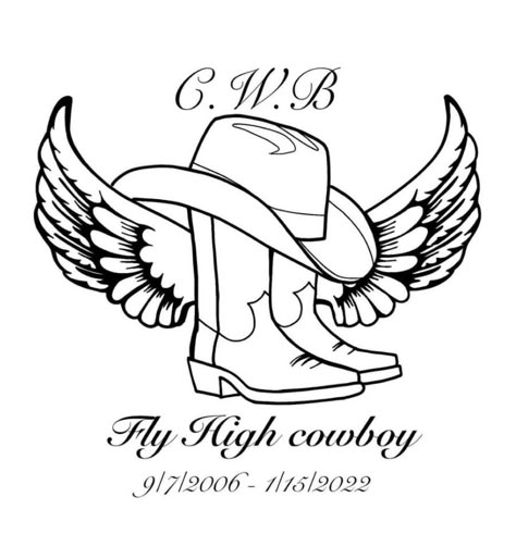 Cowgirl Memorial Tattoo, Grandpa Tattoo In Memory Of Cowboy, Cowboy Hat With Angel Wings Tattoo, Cowboy Boots And Hat Memorial Tattoo, Country Memorial Tattoos, Wild West Tattoo Ideas, Tractor Tattoo Memorial, Tattoo Ideas Female Country, Cowboy Memorial Tattoo