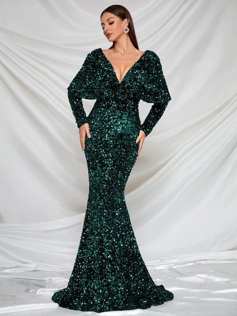 Matric Ball Dresses, Sequin Mermaid Dress, Emerald Dress, Mesh Bridesmaids Dress, Gigot Sleeve, Emerald Dresses, Colorful Dresses Formal, Sequin Formal Dress, Sequin Prom Dress