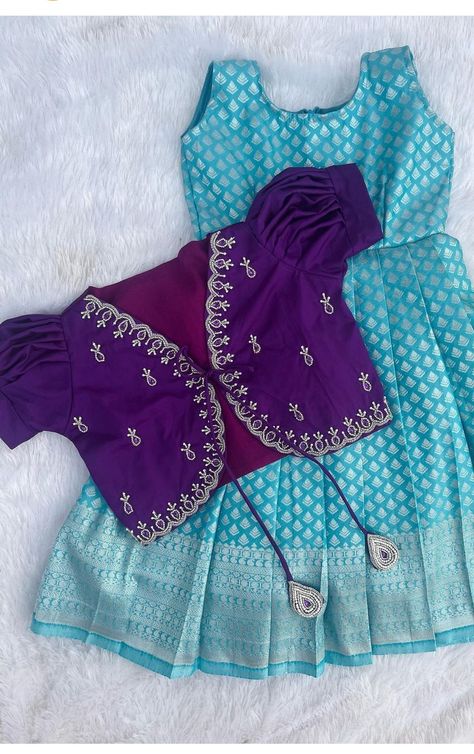 Dress With Pattu Saree, Pattu Langa Designs For Kids, Pattu Frocks For Baby Girl, Baby Lehenga Designs, Pattu Pavadai Designs For Kids, Baby Blouse Designs, Baby Pattu Langa Designs, Kids Langa Blouse Designs Latest, Langa Jacket For Kids Pattu