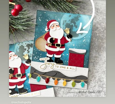 Spellbinders Christmas Cards, Nichol Spohr, Homemade Holiday Cards, Santa Card, Christmas Card Inspiration, Family Christmas Cards, Spellbinders Cards, Foil Cards, Christmas Card Design