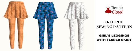 Free PDF sewing pattern: Girl’s leggings with flared skirt – Tiana's Closet Tianas Closet, Paper To Print, Save The Earth, Free Pdf Sewing Patterns, Sewing Patterns Girls, Midi Flare Skirt, Fall Patterns, Baby Sewing Patterns, Hp Laptop