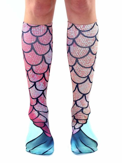 Mermaid Knee High Socks Mermaid Tights, Mermaid Socks, Womens Knee High Socks, Mermaid Photos, Sock Lovers, Crazy Socks, Fish Scales, Cute Socks, Novelty Socks