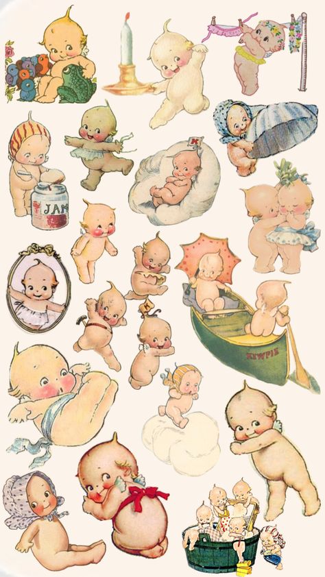 #kewpie Kewpie Tattoo, Kewpie Art, Kewpie Baby, Baby Collage, Kewpie Dolls, Baby Drawing, Cosmic Horror, Iphone Wallpaper Themes, Baby Tattoos