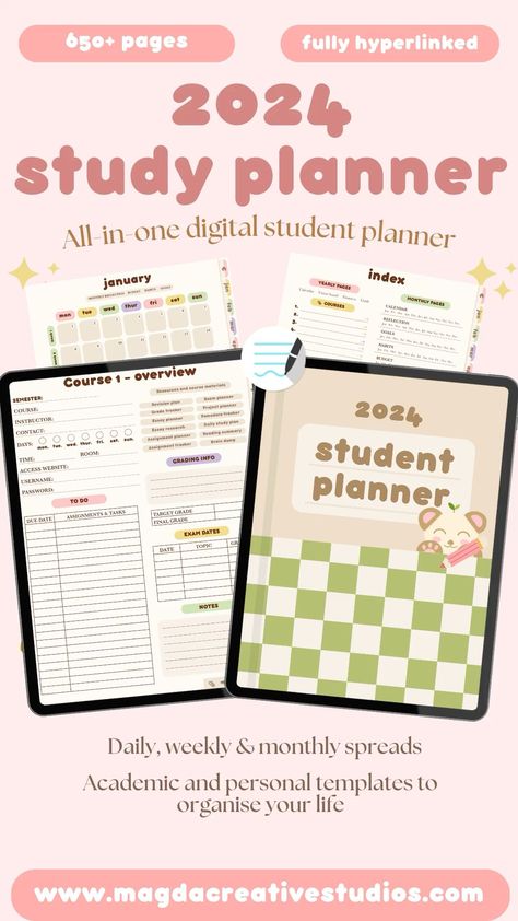 This stylish and functional digital planner is perfect for students of all ages. It includes everything you need to stay organized and on top of your studies, including monthly and weekly planners, to-do lists, and notes pages. Plus, it comes with a set of printable stickers to help you personalize your planner.

Get your copy today and start planning for a successful 2024!

Download now: Nursing School Digital Planner, Goodnotes Student Planner, Planner Ideas Aesthetic, Digital Study Planner, Study Planner Printable Free, Study Planner Free, Weekly Academic Planner, Aesthetic Student, Planner Monthly Layout