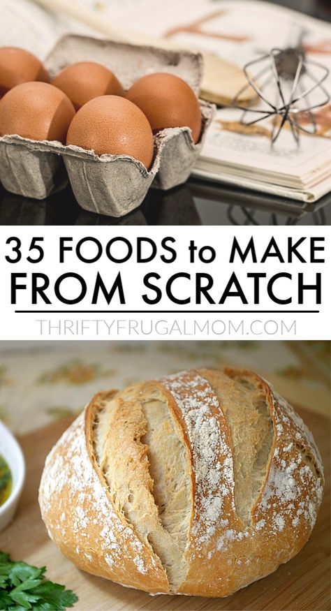 If you want to save money on groceries, you need to learn how to make more of your own foods!  Check out these 35 easy foods that you can make instead of buying.  It's cheaper, healthier and rather fun too!  #thriftyfrugalmom #savemoney #homemade #fromscratch #homecooked #frugalliving Easy Homemade Meals Healthy, Avoiding Processed Foods, Homemade Meal Prep, Food To Make Instead Of Buying, Homemade Food To Save Money, Easy Homestead Meals, How To Make Your Own Recipes, Foods You Can Make At Home, Food To Make Instead Of Buy