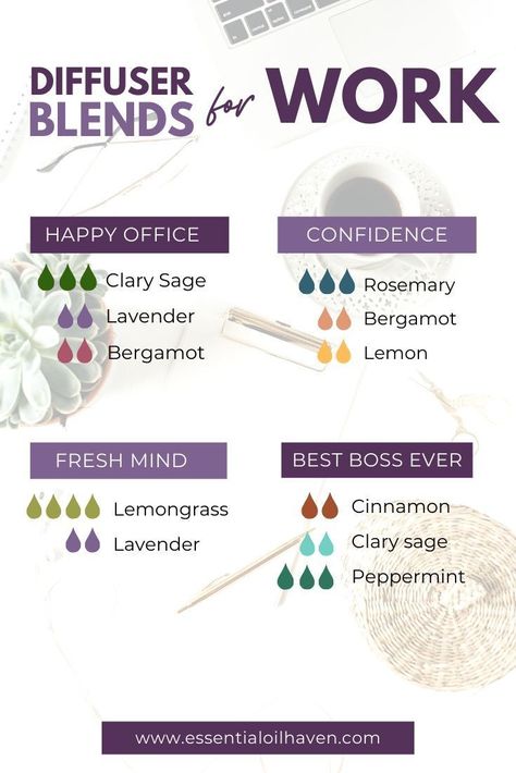 Essential Oil Blends For Office, Calming Blend Essential Oils, Essential Oils For Office Work, Diffuser Blends For Work, Essential Oils To Diffuse In Office, Essential Oils For The Office, Work Essential Oil Blend, Essential Oil Calming Blend, Office Oil Diffuser Blends