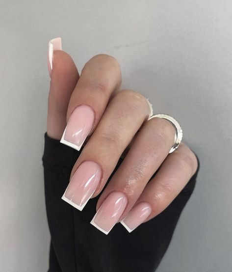 Nails Acrylic Neutral Design, Medium French Acrylics, White Nail Tips Acrylic, Neutral Simple Nails, Gorgeous Nails Coffin, Outline Nails Square, Sharp Square Acrylic Nails, Squared French Tips, Slim French Tip Nails