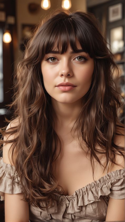 23 Mid Length Hair with Bangs: Top Styles and Tips Surfer Bangs, Bangs Medium Wavy Hair, Bangs With Long Wavy Hair, Bangs Long Hair Layers, Heavy Bangs Long Hair, Long Shag With Bangs, Fringe Long Hair, Thick Hair Bangs, Mid Length Hair With Bangs