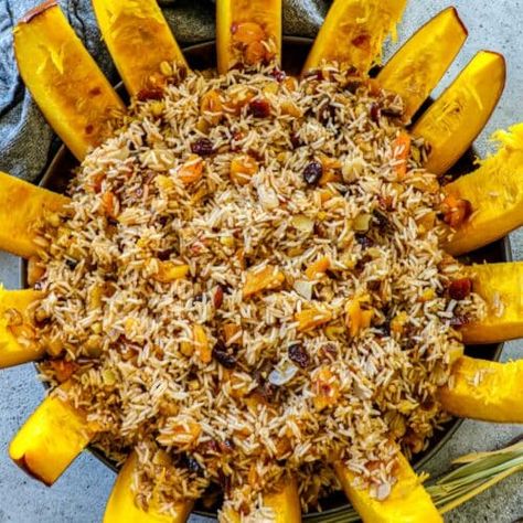 Ghapama Recipe (Armenian Stuffed Pumpkin) - Bonappeteach Armenian Ghapama Recipe, Easy Armenian Recipes, Ghapama Recipe, Stuffed Pumpkin Recipes, Armenian Rice, Foreign Recipes, Salmon Teriyaki, Salmon Teriyaki Recipe, Dried Raisins